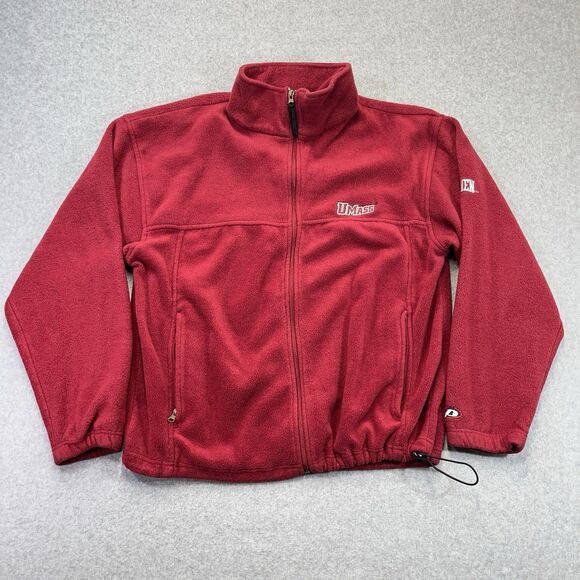 Vintage UMASS Minutemen Pro Player Mens Large L Red Full Zip Fleece Jacket Y2K - Picture 2 of 9